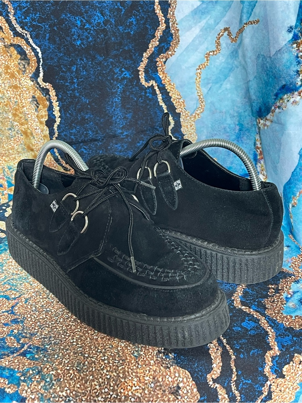 T.U.K. Unisex Black Creepers Platform Shoes D-Ring Lace Gothic Punk size W11-M9 - Picture 4 of 15